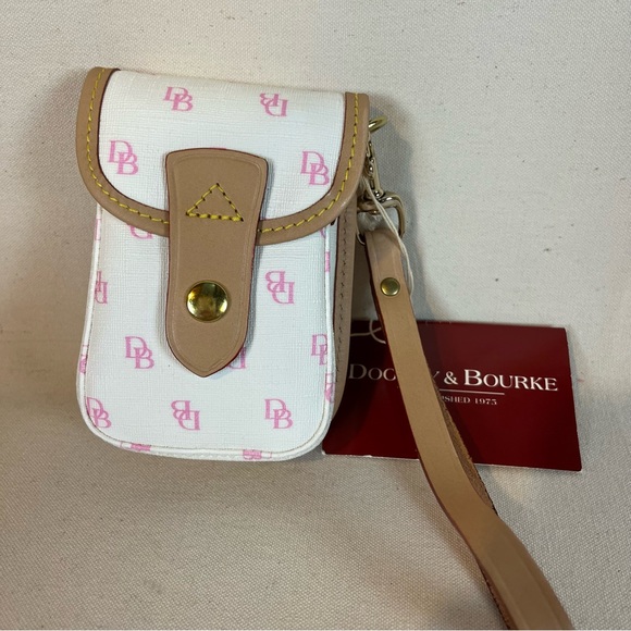 Vintage Dooney & Bourke Coated Canvas & Leather White and Tan Women's Wristlet - Picture 2 of 10